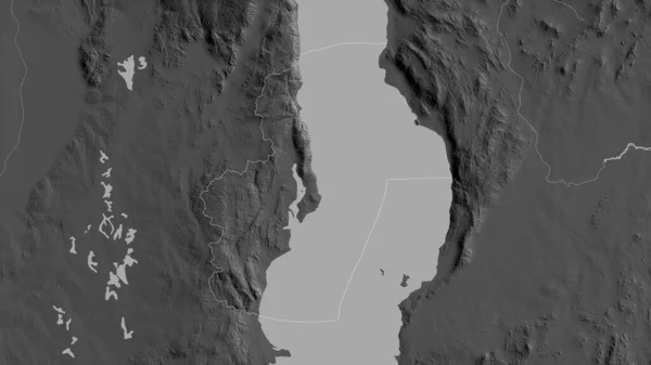 Nkhata Bay Malawi Distriktet Grayscaled Karta Med Sjöar Och Floder — Stockfoto