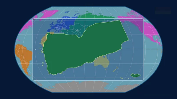 Widok Bliska Jemen Zarysu Linii Perspektywy Wobec Globalnej Mapy Projekcji — Zdjęcie stockowe