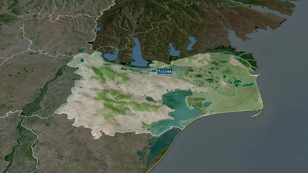 Tulcea Comté Roumanie Zoomé Mis Évidence Avec Capitale Imagerie Satellite — Photo