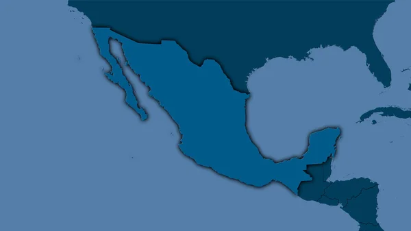 Stereografik Projeksiyondaki Katı Haritada Meksika Bölgesi Koyu Parlak Dış Hatlı — Stok fotoğraf