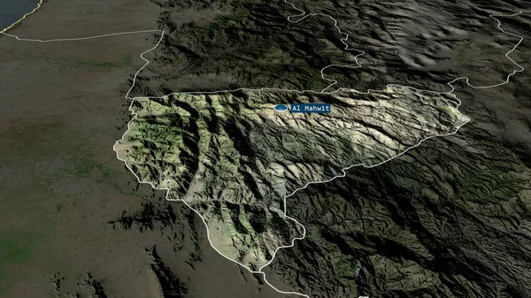 Mahwit Guvernoratul Yemenului Zoom Evidențiat Capitala Imagini Prin Satelit Redare — Fotografie, imagine de stoc