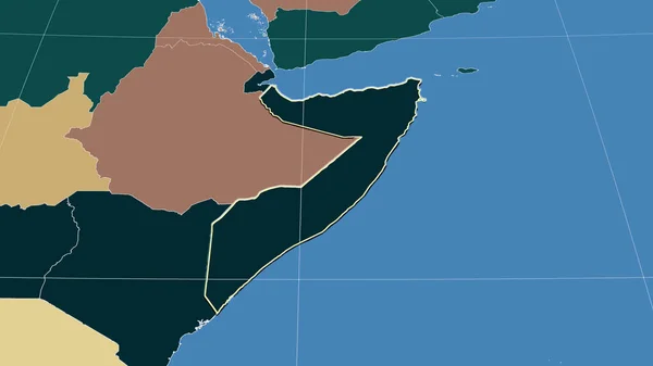 Somalia Vecindario Perspectiva Oblicua Distante Forma Delineada Mapa Color Las —  Fotos de Stock