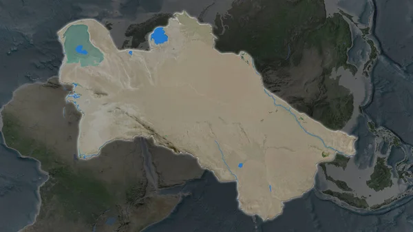 Turkmenistan Area Allargata Brillava Uno Sfondo Scuro Dei Suoi Dintorni — Foto Stock