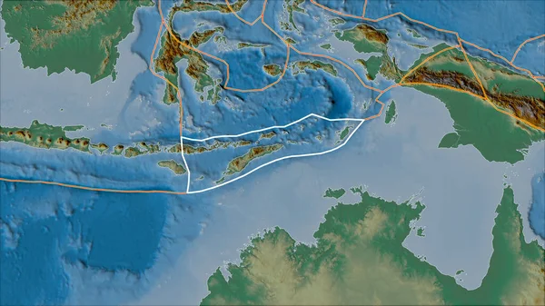 Van Der Grinten Projeksiyonundaki Yardım Haritasında Timor Tektonik Plakası Bitişik — Stok fotoğraf
