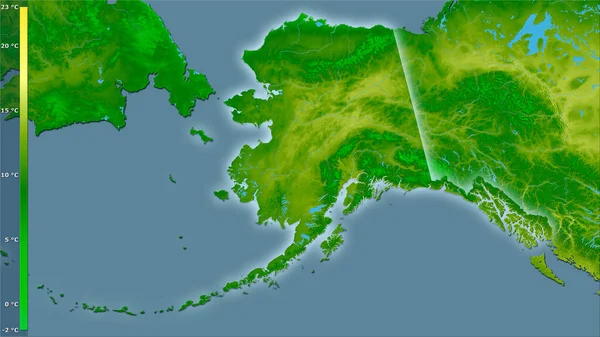 Mean Temperature Warmest Quarter United States Alaska Area Stereographic Projection — Stock Photo, Image