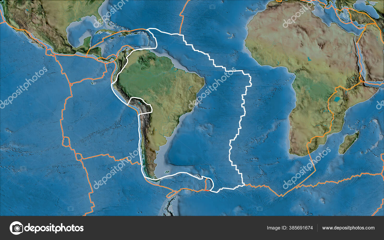Plaque Tectonique Sud Américaine Esquissée Bordures Des Plaques Adjacentes Sur image libre de