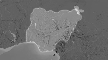 Nijerya bölgesi stereografik projeksiyondaki bilek yükseltme haritasında - ışık saçan ana hatlı raster tabakalarının ham bileşimi