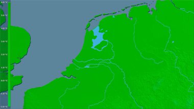 Efsanevi stereografik projeksiyonda Hollanda 'nın en soğuk çeyreğinin ortalama sıcaklığı - raster katmanlarının ham bileşimi