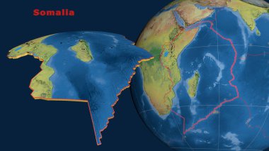 Somalili tektonik plaka tanımlandı, çıkarıldı ve dünyaya karşı sunuldu. topografik harita. 3B görüntüleme