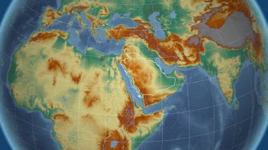 Suudi Arabistan. Mahalle - ülkenin dış hatlarıyla uzak perspektif. topografik yardım haritası