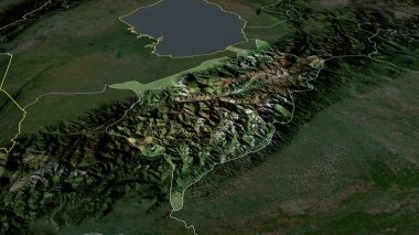 Merida- Venezuela eyaleti yakınlaştırıldı ve altı çizildi. Uydu görüntüleri. 3B görüntüleme