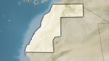 Uydu B haritasında Batı Sahra bölgesi stereografik projeksiyonda - koyu parlak dış hatları olan raster tabakalarının ham bileşimi