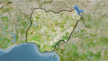 Uyduda Nijerya bölgesi stereografik projeksiyondaki bir harita - koyu parlak çizgili raster tabakalarının ham bileşimi