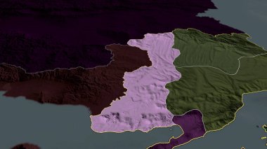 Edirne - Türkiye ili yakınlaştırıldı ve altı çizildi. İdari bölümün renkli ve çarpık haritası. 3B görüntüleme