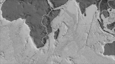 Tektonik plakalar, Somali plaka alanına komşu bölgelerin bilek yüksekliği haritasında yer almaktadır. Van der Grinten I yansıması (eğik dönüşüm)