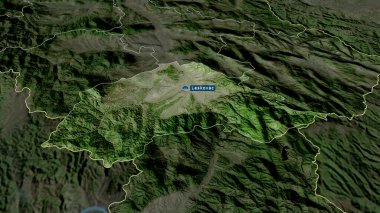 Jablanicki - Sırbistan ilçesi sermaye ile yakınlaştırıldı ve ön plana çıkarıldı. Uydu görüntüleri. 3B görüntüleme