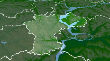 Ul 'yanovsk - Rusya bölgesi yakınlaştırıldı ve altı çizildi. Ana fiziksel manzara özellikleri. 3B görüntüleme
