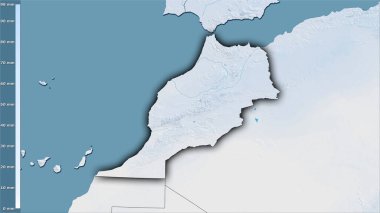 Efsanevi stereografik projeksiyonda Fas bölgesindeki en kuru çeyrekliğin yağışı - koyu parlak dış hatlı raster tabakalarının ham bileşimi