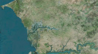 Fatick, Senegal bölgesi. Uydu görüntüleri. Ülke alanına göre şekillendirilmiş. 3B görüntüleme