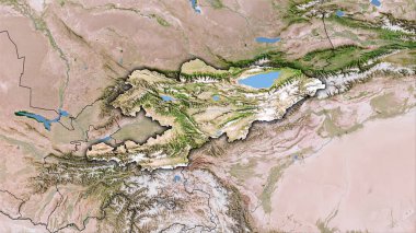 Stereografik projeksiyondaki C uydusundaki Kırgızistan bölgesi - koyu parlak dış hatlı raster tabakalarının ham bileşimi