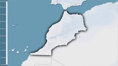 Efsanevi stereografik projeksiyonda Fas bölgesindeki en kurak ayın yağışı - koyu parlak dış hatlı raster tabakalarının ham bileşimi