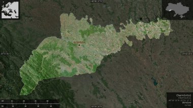 Chernivtsi, Ukrayna bölgesi. Uydu görüntüleri. Ülke alanına karşı bilgilendirici örtülerle sunulan şekil. 3B görüntüleme