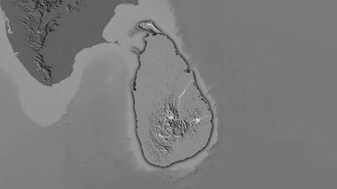 Stereografik projeksiyondaki bilek yüksekliği haritasında Sri Lanka alanı - koyu parlak çizgili raster tabakalarının ham bileşimi