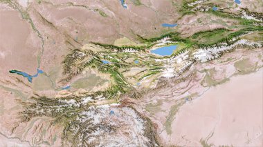 Kırgızistan alanı stereografik projeksiyondaki C uydusu haritasında - raster katmanlarının ham bileşimi