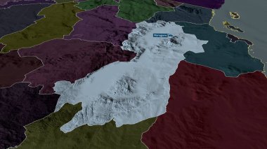 Morogoro - Tanzanya bölgesi yakınlaştırıldı ve sermaye ile vurgulandı. İdari bölümün renkli ve çarpık haritası. 3B görüntüleme