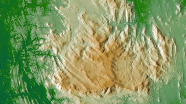 Nuwara Eliya, Sri Lanka bölgesi. Gölleri ve nehirleri olan renkli gölge verileri. Ülke alanına göre şekillendirilmiş. 3B görüntüleme