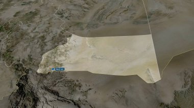 Najran - Suudi Arabistan bölgesi sermaye ile yakınlaştırıldı ve vurgulandı. Uydu görüntüleri. 3B görüntüleme