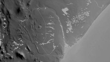 Tana Nehri, Kenya ilçesi. Gölleri ve nehirleri olan gri tonlu bir harita. Ülke alanına göre şekillendirilmiş. 3B görüntüleme