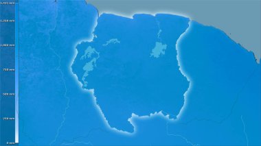 Efsanevi stereografik projeksiyondaki Surinam bölgesindeki en nemli çeyrekliğin yağışı - ışığın parladığı ana hatlı raster tabakalarının ham bileşimi