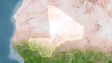 Stereografik projeksiyondaki C uydusundaki Mali bölgesi - ışık saçan ana hatlı raster tabakalarının ham bileşimi