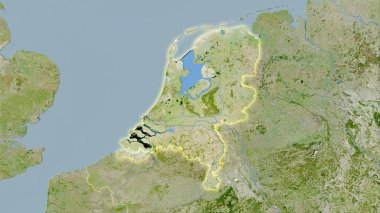 Uydu üzerinde Hollanda bölgesi stereografik projeksiyondaki bir harita - ışık saçan ana hatlı raster tabakalarının ham bileşimi