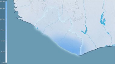 Efsanevi stereografik projeksiyonla Liberya bölgesindeki en kuru ayın yağışı - ışık saçan ana hatlı raster tabakalarının ham bileşimi