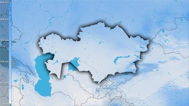 Efsanevi stereografik projeksiyonda Kazakistan bölgesinin en sıcak çeyreğinin yağışı - koyu parlak dış hatlı raster tabakalarının ham bileşimi
