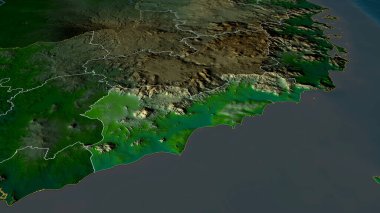 Binh Thun - Vietnam vilayeti yakınlaştırıldı ve vurgulandı. Ana fiziksel manzara özellikleri. 3B görüntüleme