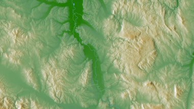 Pomoravski, Sırbistan bölgesi. Gölleri ve nehirleri olan renkli gölge verileri. Ülke alanına göre şekillendirilmiş. 3B görüntüleme