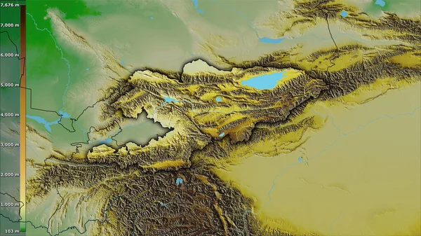 Fizyczna Mapa Obszaru Kirgistanu Projekcji Stereograficznej Legendą Surowa Kompozycja Warstw — Zdjęcie stockowe