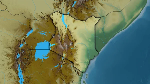 Área Kenia Mapa Topográfico Relieve Proyección Estereográfica Composición Cruda Capas — Foto de Stock