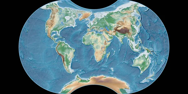 Mapa Mundo Projeção Globular Aparente Maurer Centrada Longitude Leste Sombreador — Fotografia de Stock