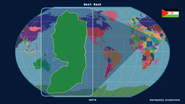 Batı Şeria Nın Kavrayskiy Projeksiyonundaki Küresel Haritaya Karşı Perspektif Çizgileriyle — Stok fotoğraf