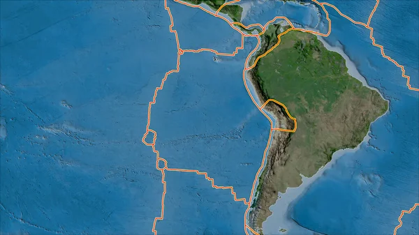 衛星上の構造プレートの境界ナスカプレートエリアに隣接する領域の地図 ヴァン グリンテンI予測 斜めの変換 — ストック写真