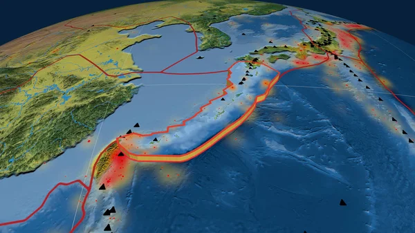 Okinawská Tektonická Deska Vytlačená Zeměkouli Topografická Mapa Vykreslování — Stock fotografie