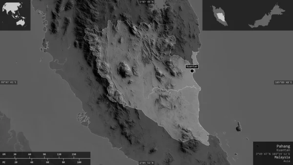 Pahang Estado Malasia Mapa Escala Grises Con Lagos Ríos Forma — Foto de Stock