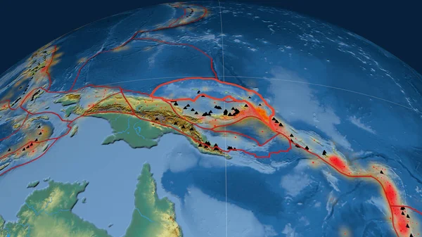 Північнобісмаркська Тектонічна Плита Викладена Земній Кулі Карта Рельєфу Візуалізація — стокове фото