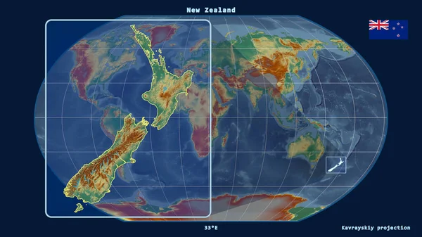 Zoomed Vista Della Nuova Zelanda Contorno Con Linee Prospettiche Contro — Foto Stock