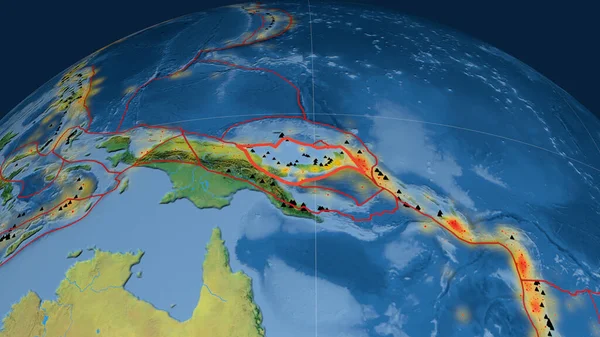 地球上的南俾斯麦板块轮廓 地形图 3D渲染 — 图库照片