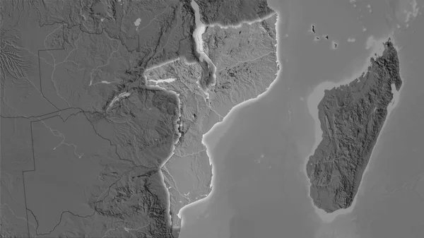 Obszar Mozambiku Dwupoziomowej Mapie Elewacji Projekcji Stereograficznej Surowa Kompozycja Warstw — Zdjęcie stockowe